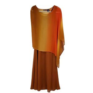Phool Maxi Dress with Ombre Shawl Sz L Brown Orange 2 piece Set
